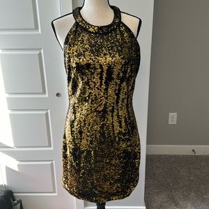 Gold and Black Mini Dress | The Clothing Company
